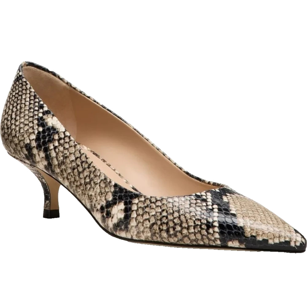 Stuart Weitzman Pump Power Kitten Heel Snake Python Cream Oat Leather Point 8 B